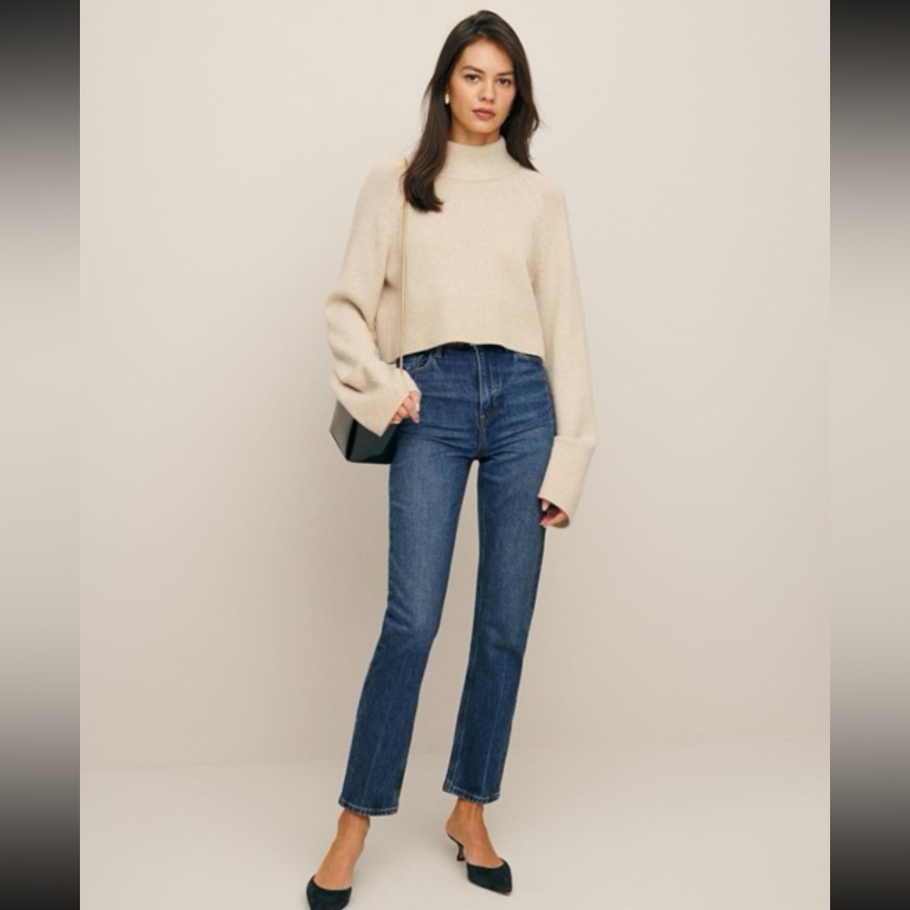 Reformation High-Rise Straight Jeans in Classic Blue